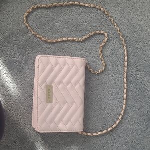 BEBE Pink Quilted Wristlet with Chain Strap